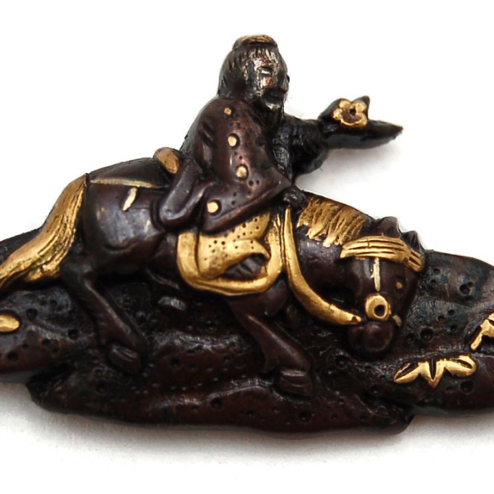 Menuki - Poet So Toba on his mule and his servant
